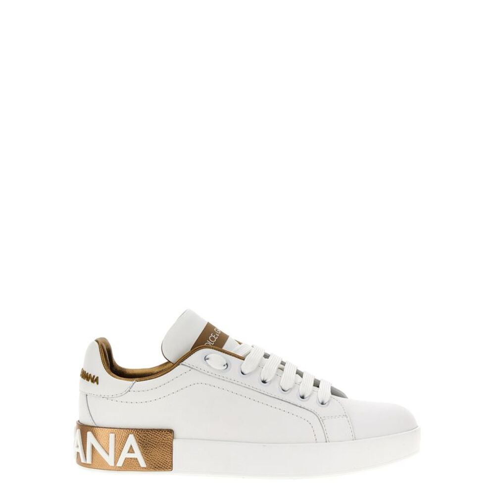 Dolce & Gabbana Gold Calfskin Low Top Women's Sneakers